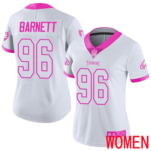 Women Philadelphia Eagles #96 Derek Barnett Limited White Pink Rush Fashion NFL Football Jersey